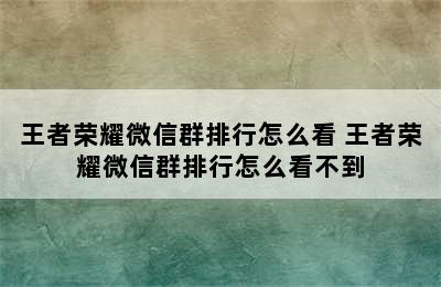 王者荣耀微信群排行怎么看 王者荣耀微信群排行怎么看不到